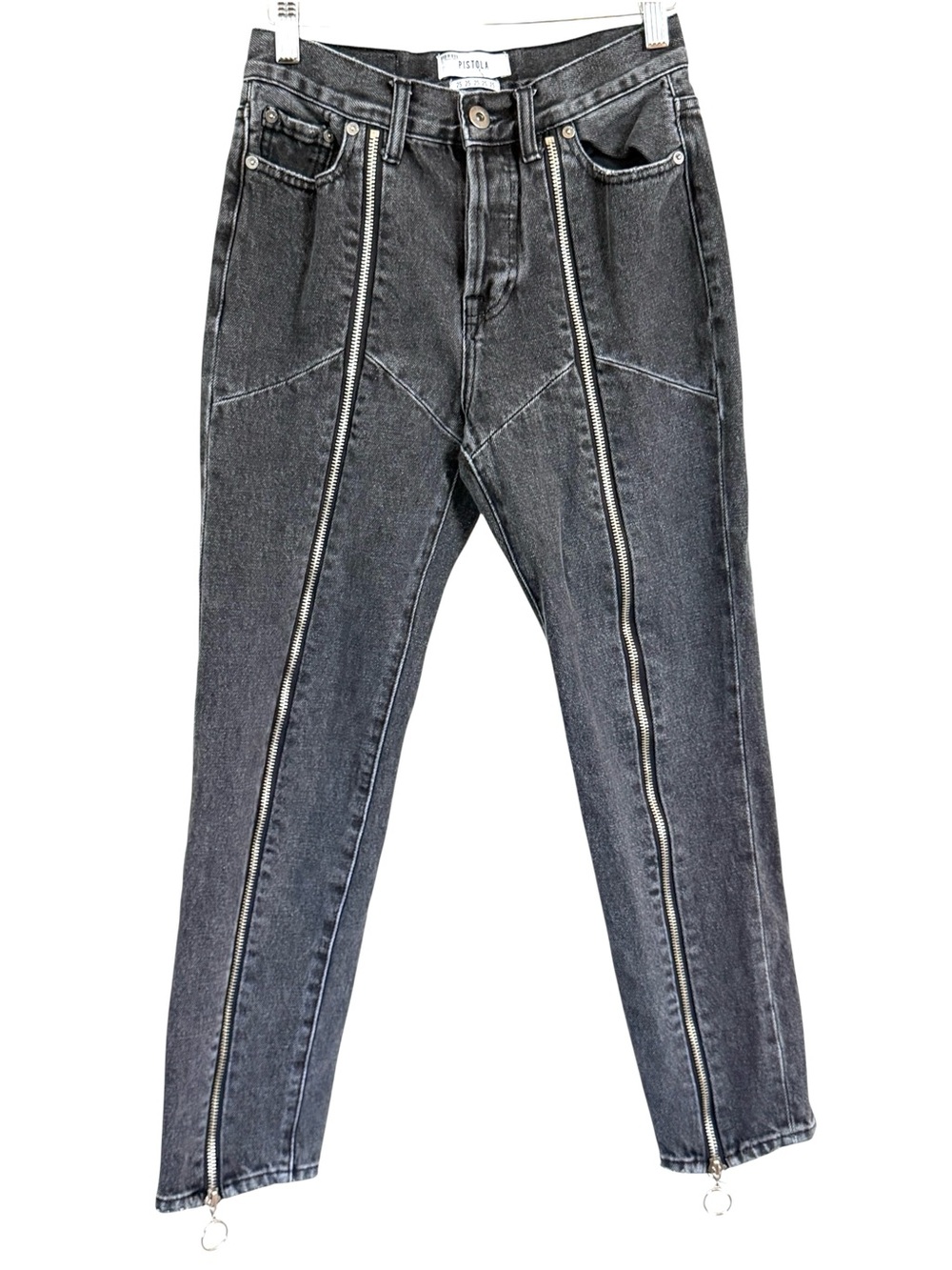 Pistola Nico High Rise Straight Leg Jeans Charcoal Exposed Zippers Size 25
